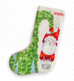 Borduurpakket Christmas Stocking Santa Hanging on the Tree - Luca-S    ls-pm1227