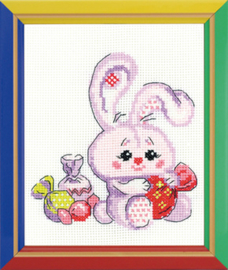 Borduurpakket Bunny wit a Candy - RIOLIS    ri-hb119