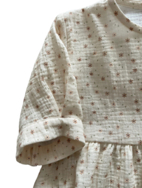 Boho jurk van mousseline sterbloemen naturel
