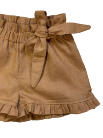 Linnen ruffleshort camel