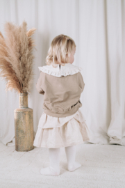 Oversized sweater met rufflekraag taupe