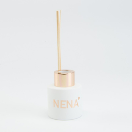 Wit parfumflesje cylinder - rose gold dopje