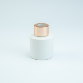 Wit parfumflesje cylinder - rose gold dopje