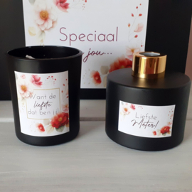 Geschenkdoos - Liefste Meter -  met geurkaars en huisparfum (zwart)