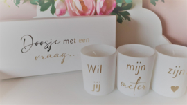 Set van 3 geurkaarsen (wit) - Wil jij mijn meter zijn?