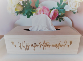 Tissue box in hout - Wil jij mijn meter worden?