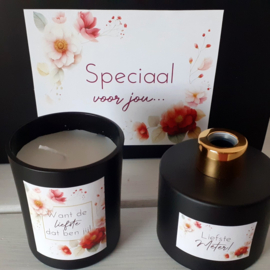 Geschenkdoos - Liefste Meter -  met geurkaars en huisparfum (zwart)