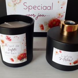 Geschenkdoos - Liefste Meter -  met geurkaars en huisparfum (zwart)