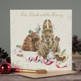 Kerstkaart Eat, Drink, Be Merry Wrendale Designs