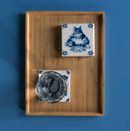4 Onderzetters Luie Kat Heinen Delfts Blauw