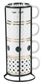 Houder met 4 Espressomokjes Dots - Miss Étoile