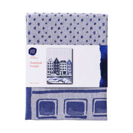 Theedoek Huisjes Heinen Delfts Blauw