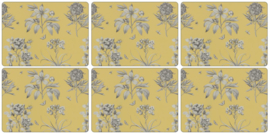 6 Placemats (30,5 cm.) - Pimpernel Sanderson Etching & Roses Yellow