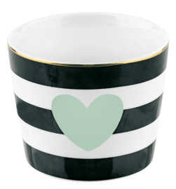 Ceramic Pot Heart Stripe Black Green - Miss Étoile