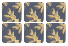 6 Onderzetters Etched Leaves Navy - Portmeirion Sara Miller