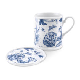 Tankard Mok met Onderzetter Botanic Blue - Portmeirion