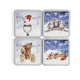 4 Onderzetters Winter Skies Wrendale Designs Pimpernel