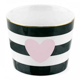 Ceramic Pot Heart Stripe Black - Miss Étoile