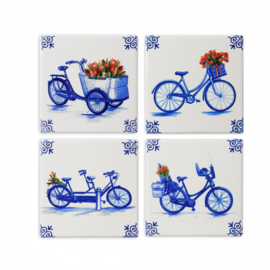 4 Onderzetters Fietsen - Heinen Delfts Blauw