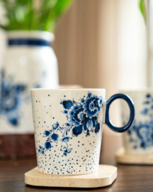 Mok Stip Bloementooi Heinen Delfts Blauw