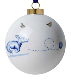 Kerstbal Teckel Nhaan Bal Heinen Delfts Blauw