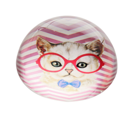 Presse-papier Chat Lunettes Rose (8 cm.) - Sema Design