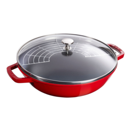 Gietijzeren Wok met Deksel Kersenrood Staub