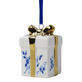 Ornament Cadeautje Goud Heinen Delfts Blauw