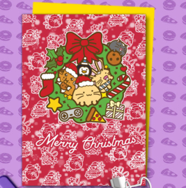 Kaart 'Merry Christmas' Xmas Wreath - Fuzzballs
