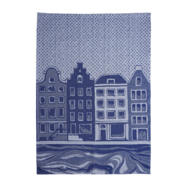 Theedoek Huisjes Heinen Delfts Blauw