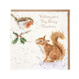 Kerstkaart 'Robin & Squirrel' - Wrendale Designs