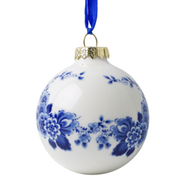 Kerstbal Bloemen - Heinen Delfts Blauw