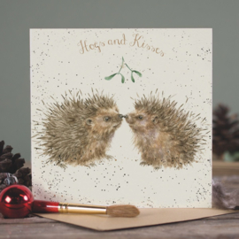 Kerstkaart 'Hogs & Kisses' - Wrendale Designs