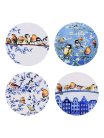 4 Onderzetters Bosvogels Heinen Delfts Blauw
