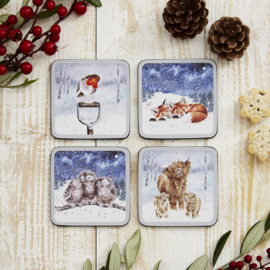 4 Onderzetters Winter Skies Wrendale Designs Pimpernel