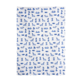Theedoek Teckel Nhaan Wit Heinen Delfts Blauw
