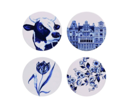 4 Onderzetters Typisch Hollands Heinen Delfts Blauw