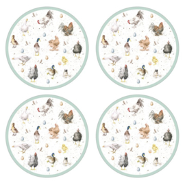 4 Ronde Placemats - Pimpernel Wrendale Farmyard Feathers