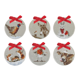 Set 6 Kerstdecoraties Grey - Wrendale Designs