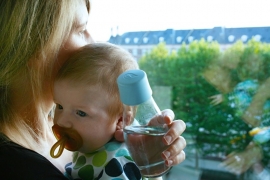 Retap waterfles 300ml met baby blauwe dop