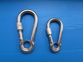 Stainless steel carabine hook with eyelet and locking screw gate