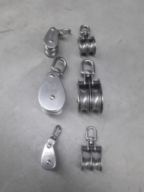 Stainless steel double pulley with swivel and hinge / bearings