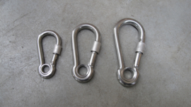 Stainless steel carabine hook with eyelet and locking screw gate