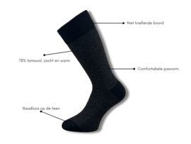 3 Paar SQOTTON® Lamswollen sokken - Naadloos - Gemêleerd Zwart