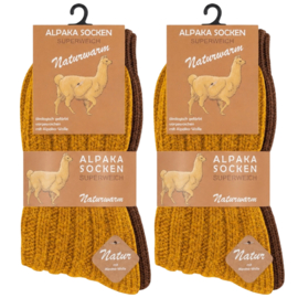 4 paar Wollen sokken - Grof gebreid - met Alpacawol - Goud-Bruin