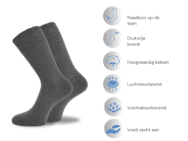 6 paar Katoenen Diabetessokken - Drukvrije boord - Naadloos - Grijs mix