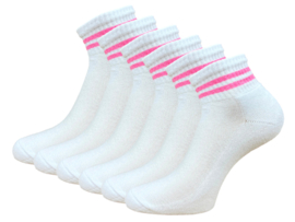 6 paar Quarter Sneakersokken - SQOTTON® - Wit-Roze Gestreept