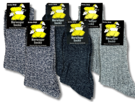 6 paar Noorse wollen sokken -  Antraciet/Gemêleerd grijs en blauw