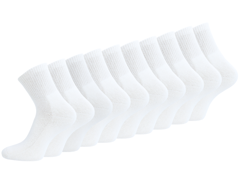 10 paar Badstof Quarter Sneakersokken - Extra gevoerd - Naadloos - SQOTTON® - Wit