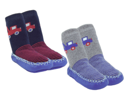 2 Paar Baby Slofjes - Jongens Pantoffels - Marineblauw-Grijs